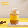 Lovely double drink styles glass coffee cup one cover two usage with straw easy carry cup with lid and straw